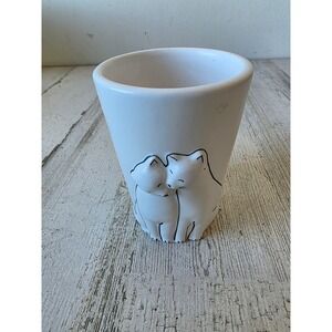 Vintage signature cat cup pottery tumbler toothbrush white bathroom decor kitten